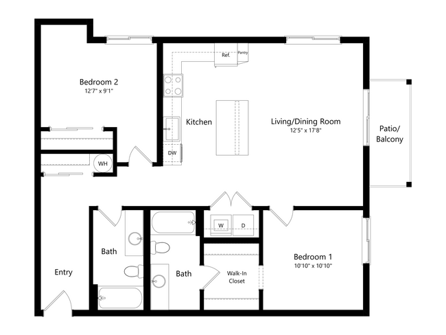 2 Bed B3 01-302 floor plan